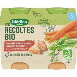 Blédina Les Récoltes Bio Carottes Petits Pois Poulet Fermier (dès 6 mois) par 2 pots de 200g (lot de 6)