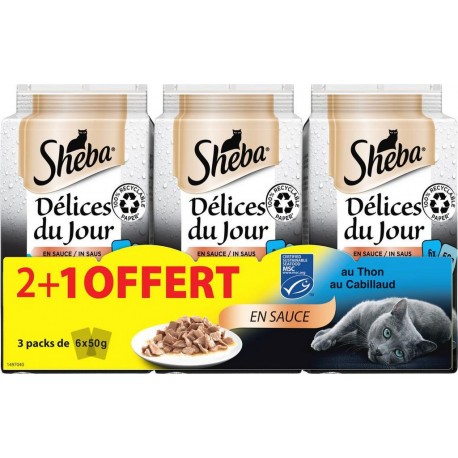 Sheba Sachets repas pour chats Poissons 3 packs de 6x50g