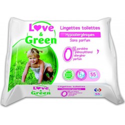 Love & Green Lingettes Toilettes Hypoallergéniques Sans Parfum x55 (lot de 4 soit 220 lingettes)