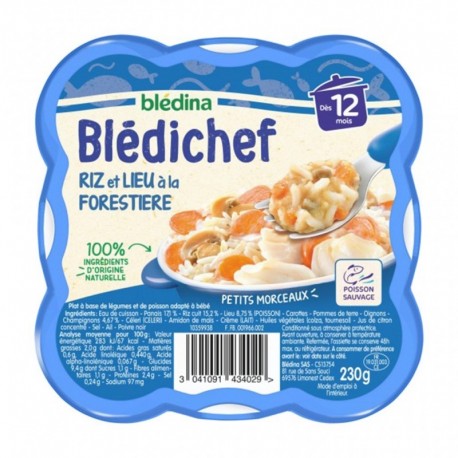 Blédina Blédichef Riz et Lieu à la Forestiere (dès 12 mois) l’assiette de 230g (lot de 8)