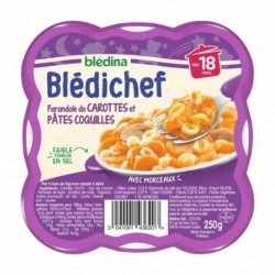 Blédina Blédichef Farandole de Carottes et Pâtes Coquilles (dès 18 mois) l’assiette de 250g (lot de 8)