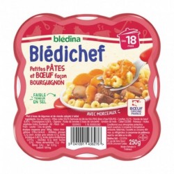 Blédina Blédichef Petites Pâtes et Boeuf Façon Bourguignon (dès 18 mois) l’assiette de 250g (lot de 8)