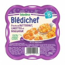 Blédina Blédichef Étuvée de Butternut Carottes et Boulghour (dès 15 mois) l’assiette de 250g (lot de 8)