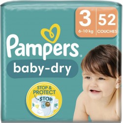 Pampers Couches Baby Dry Géant maxi T3 6-10Kg x52 (lot de 2 soit 104 couches)