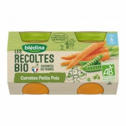Blédina Les Récoltes Bio Carottes Petits Pois (dès 6 mois) par 2 pots de 130g (lot de 8)