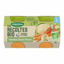 Blédina Les Récoltes Bio Carottes Choux -Fleurs (dès 6 mois) par 2 pots de 130g (lot de 8)