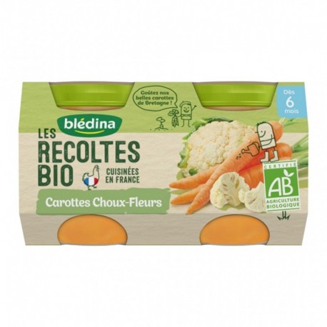 Blédina Les Récoltes Bio Carottes Choux -Fleurs (dès 6 mois) par 2 pots de 130g (lot de 8)