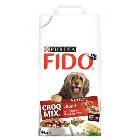 Fido Croquettes Croq Mix Chiens Adultes au Boeuf Céréales Légumes 4Kg