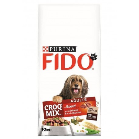 Fido Croquettes Croq Mix Chiens Adultes au Boeuf Céréales Légumes Grand Format 10Kg