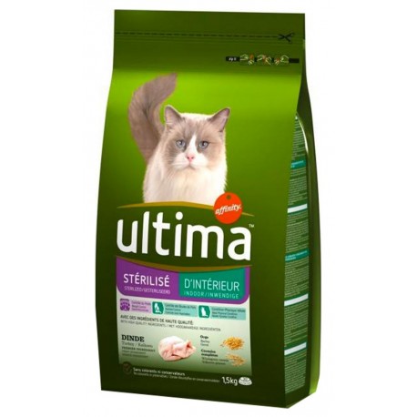 Ultima Croquettes Chat Stérilisé d’Intérieur Dinde 1,5Kg