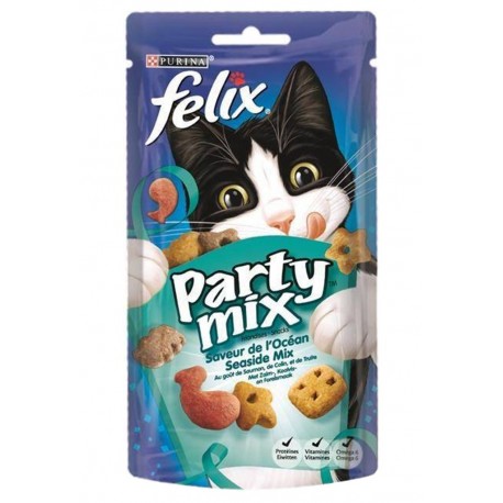 Felix Croquettes Chats Party Mix Saveur De l’Océan Saumon Colin Truite 60g