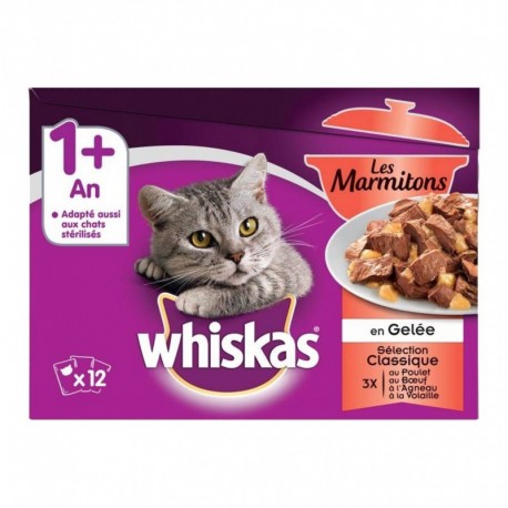 Whiskas 1 ans et Plus Les Marmitons en Gelée Sélection Classique par 12