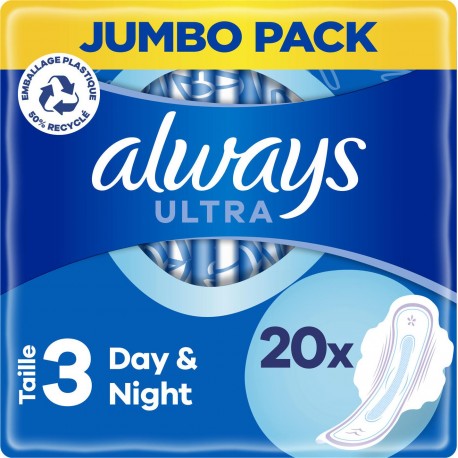 Always Serviettes hygiéniques Jour & Nuit Taille 3 x20 paquet 20