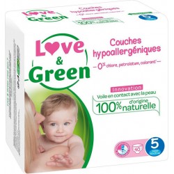 Love & Green Couches Hypoallergéniques Innovation Taille 5 (11-25Kg) x40 (lot de 2 soit 80 couches)