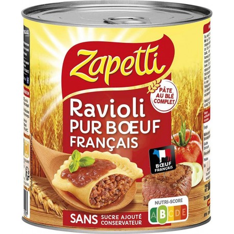 Zapetti Ravioli Pur Bœuf Français Blé Complet 4/4 800g 