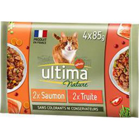 ULTIMA NATURE bouchées pour chat saumon truite 4x85g 340g