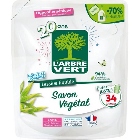 L'ARBRE VERT LESSIVE LIQUIDE ECOLOGIQUE x34 1530ml