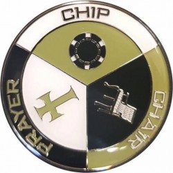 Poker Weight Card-Guard CHIP-CHAIR-PRAYER - en métal - 2 faces différentes - 50mm de diamètre