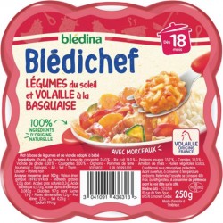 Blédina Blédichef Légumes du Soleil et Volaille à la Basquaise (dès 18 mois) l’assiette de 250g (lot de 8)