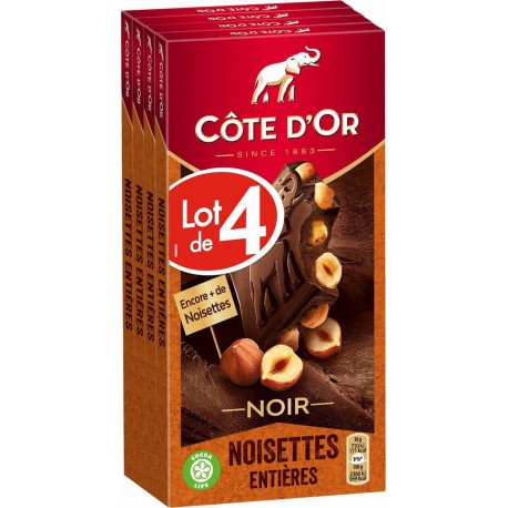 Tablette de chocolat Côte d'or Noir noisette 4x180g 720g