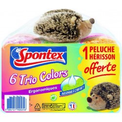Spontex Eponge trio colors x6 + 1 Peluche hérisson offerte