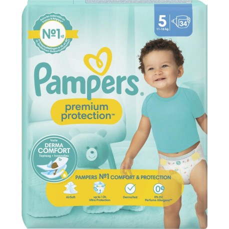 PAMPERS Couches Bébé Premium Protection Taille 5 11Kg-16Kg pack de 34 couches