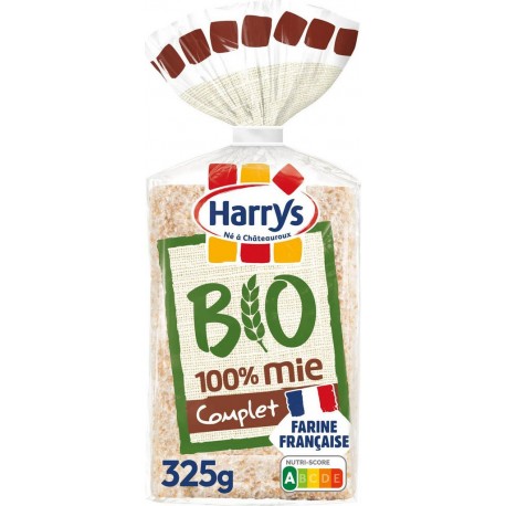 Harrys Pain de mie Bio 100% mie Complet sans croûte 325g