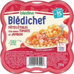 Blédina Blédichef Pâtes Étoiles à la Sauce Tomate et Jambon (dès 15 mois) l’assiette de 250g (lot de 8)