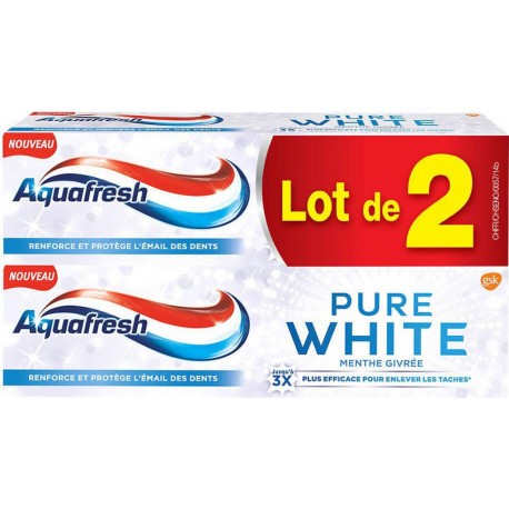 Aquafresh Dentifrice pure White Menthe givrée x2 75ml x2 tubes x 75ml - 150ml