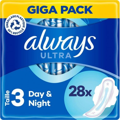 Always Serviettes hygiéniques Avec ailettes nuit T3 x28 paquet 28 serviettes