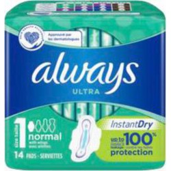 Always Serviettes hygiéniques Ultra normal ailettes x14 paquet 14 serviettes