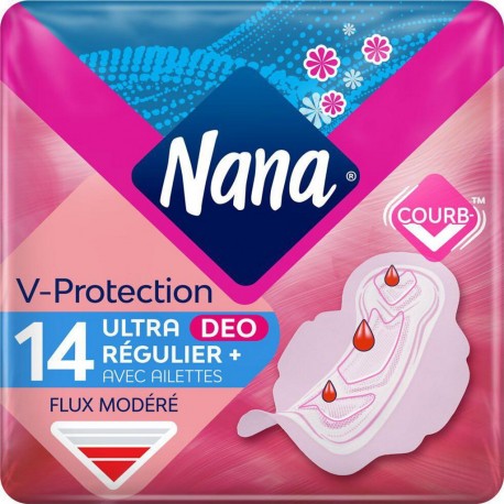 Nana Serviettes Ultra Régulier+ Deo Ailettes Flux modéré x14 14 unités