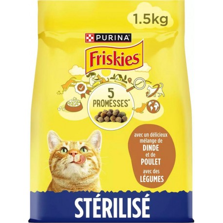 Friskies Croquettes Chats Stérilisés Dinde Poulet Légumes 1,5Kg (lot de 10)