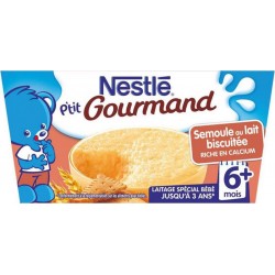 Nestlé P’tit Gourmand Semoule au Lait Biscuitée Riche en Calcium (+6 mois) par 4 pots de 100g (lot de 8 soit 32 pots)