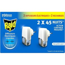 Raid Diffuseur électrique liquide 45 nuits moustiques diffuseur x2 recharge 27ml 2x45nuits