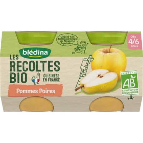 Blédina Les Récoltes Bio Pommes Poires (dès 4/6 mois) par 2 pots de 130g (lot de 8)