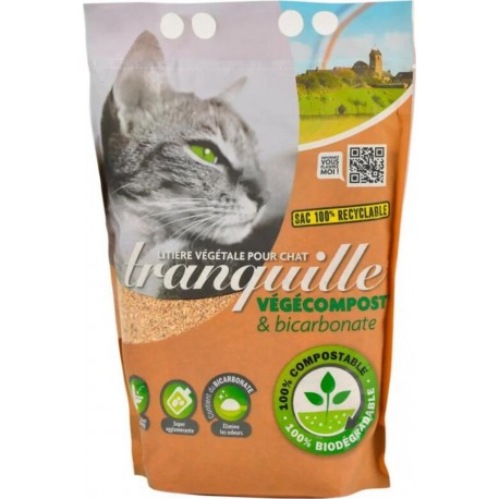 TRANQUILLE Litière végétale Végécompost & Bicarbonate anti-odeurs 4L (lot de 3)