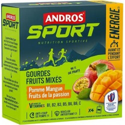 ANDROS SPORT GOURDE FRUITS MIXES POMME MANGUE FRUITS DE LA PASSION 4X90G 360g