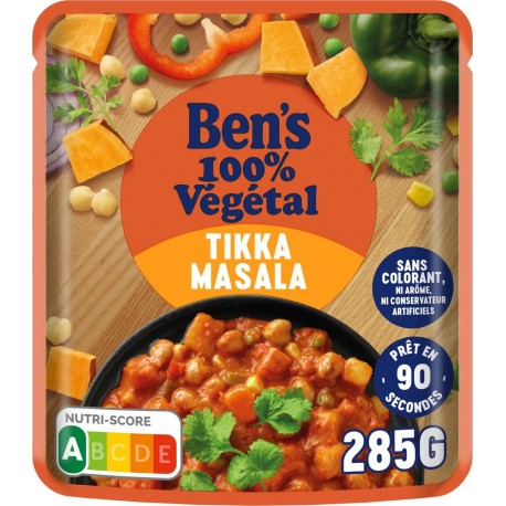 BEN'S ORIGINAL 100% VEGETAL TIKKA MASALA EPICES & SAUCE NOIX DE COCO & SAUCE TOMATE 285GR 1CT SANS VIANDE MICROONDABLE