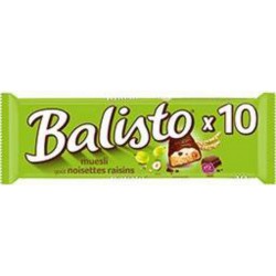 BALISTO Barres chocolatées muesli goût noisettes raisins X10 185g