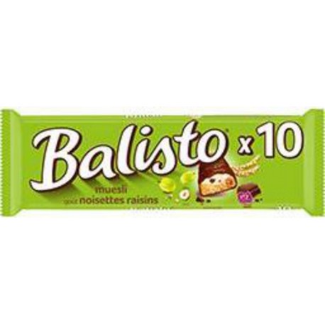 BALISTO Barres chocolatées muesli goût noisettes raisins X10 185g