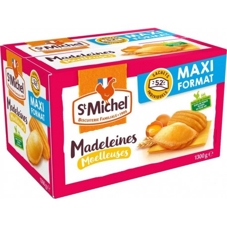 St Michel Madeleines Nature moelleuses à emporter x52 sachets individuels 1,3Kg