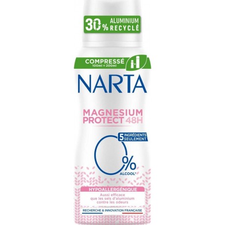 NARTA Magnesium Protect Déodorant Compressé Hypoallergénique Efficacité 48h 10cl