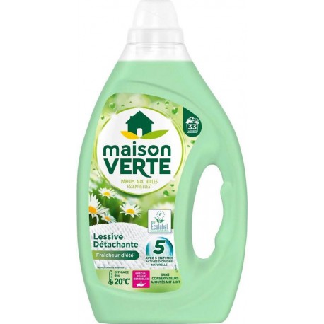 MAISON VERTE Lessive Liquide Hypoallergénique Détachante Fraîcheur d'Eté pour Peaux Sensibles x33 1,485L