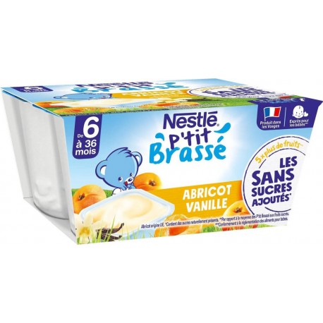 NESTLE PTIT BRASSE SANS SUCRES AJOUTES ABRICOT VANILLE 4x90g 360g