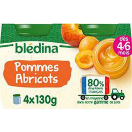 Blédina Pots de fruits Pommes Abricots - Dès 4-6 mois 4x130g 520g