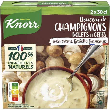 KNORR DOUCEUR de CHAMPIGNONS Bolets et Cèpes à la crème fraîche française 2X30CL 60cl