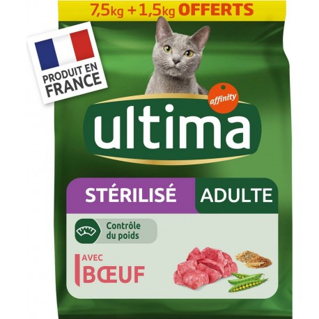 ULTIMA Croquettes pour chat adulte stérilisé au bœuf 7,5+1,5Kg