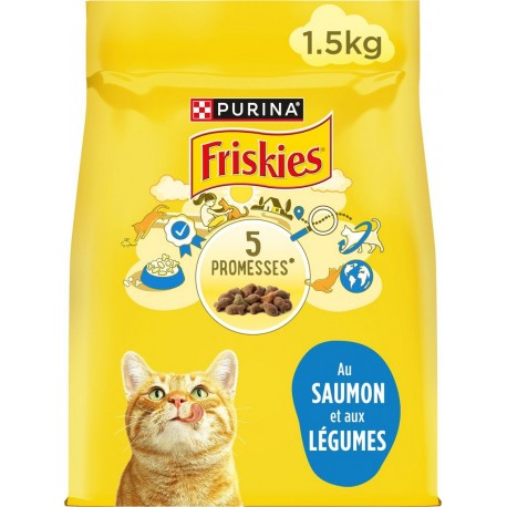 PURINA Croquettes pour chat Adulte au saumon et aux légumes Friskies 1,5Kg