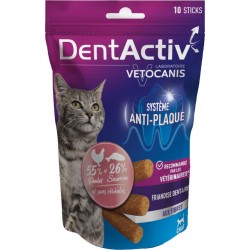 VETOCANIS Friandise dentaire pour chat 55% de poulet et 26% de saumon 10 sticks